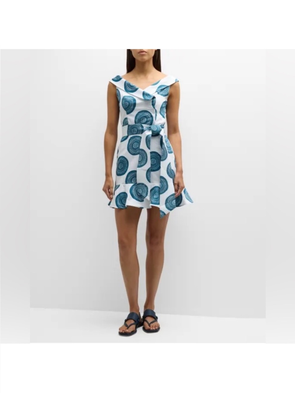 NWT Andres Otalora Blue White Los Monos Off Shoulder Mini Dress, Size 4